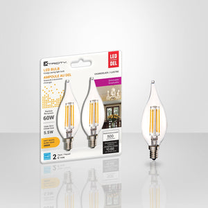 Xtricity - Ensemble de 2 Ampoules DEL Gradable à économie d'énergie, 5.5W, Culot Candélabre, 3000K Blanc Doux - emballage - Simple Boutique