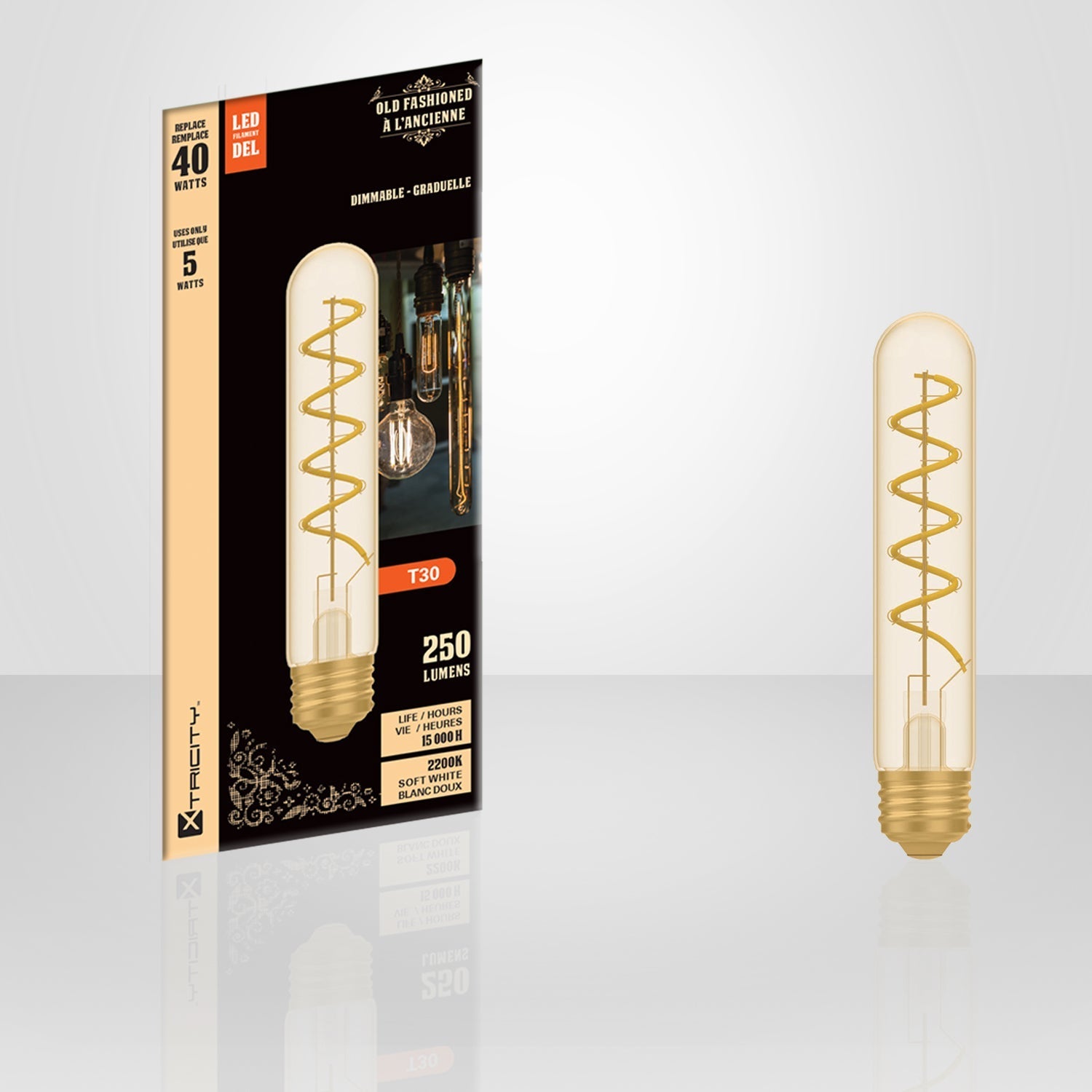 Xtricity - Ampoule DEL Style à l'ancienne, 5W, Culot E26, 2200K Blanc Doux - emballage - Simple Boutique