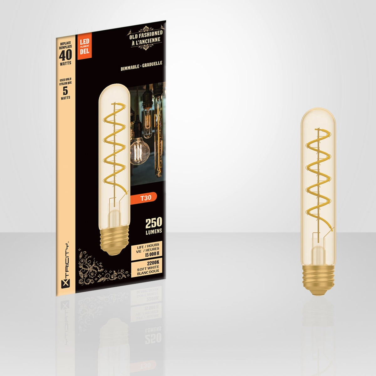 Xtricity - Ampoule DEL Style à l'ancienne, 5W, Culot E26, 2200K Blanc Doux - emballage - Simple Boutique