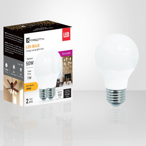 Xtricity - Ensemble de 2 Ampoules DEL Gradable à Économie d'énergie, 7W, Culot E26, 3000K Blanc Doux - emballage - Simple Boutique