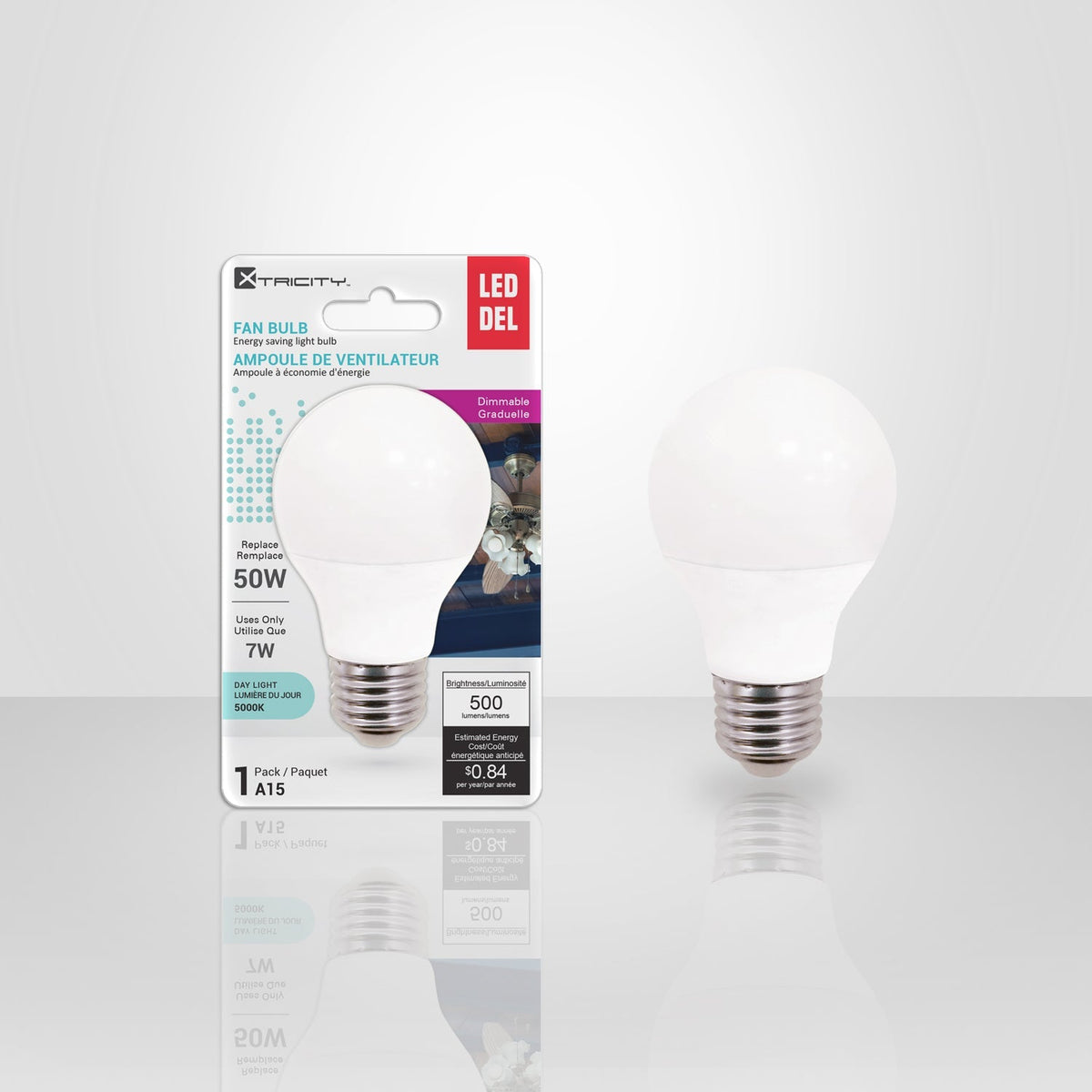 Xtricity - Ampoule DEL pour Ventilateur à Économie d'énergie, 7W, Culot A15, 5000K Lumière du Jour - emballage - Simple Boutique