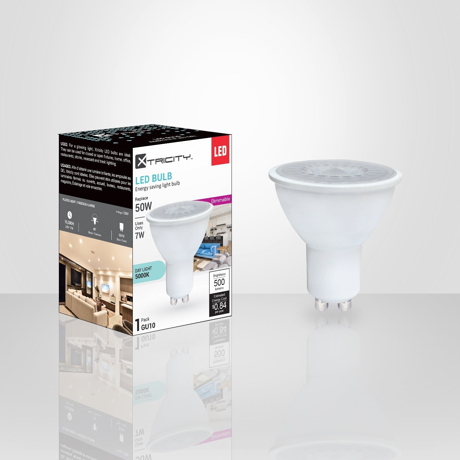 Xtricity - Ampoule DEL à Économie d'énergie, Gradable, 7W, Culot GU10, 5000K  Lumière du Jour - emballage - Simple Boutique