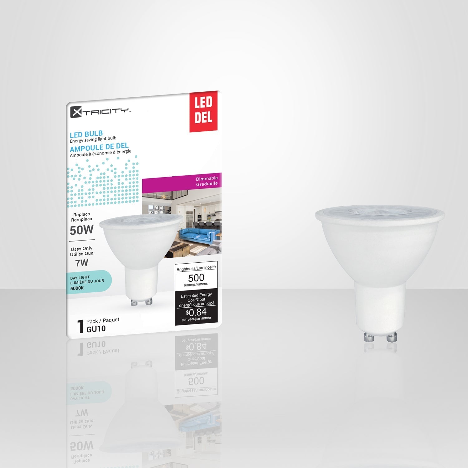 Xtricity - Ampoule DEL Gradable à économie d'énergie, 7W, Culot GU10, 5000K Lumière du Jour - emballage - Simple Boutique