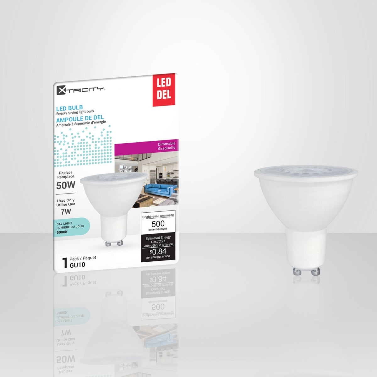 Xtricity - Ampoule DEL Gradable à économie d'énergie, 7W, Culot GU10, 5000K Lumière du Jour - emballage - Simple Boutique