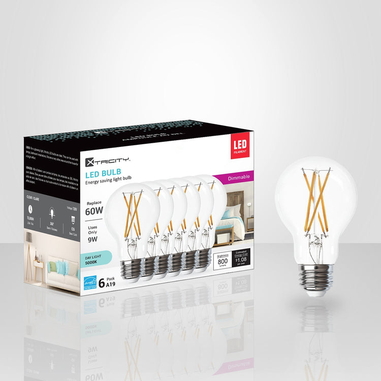 Xtricity - Ensemble de 6 Ampoules DEL à Économie d'énergie, Gradable, 9W, Type A, 5000K Lumière du Jour - emballage - Simple Boutique