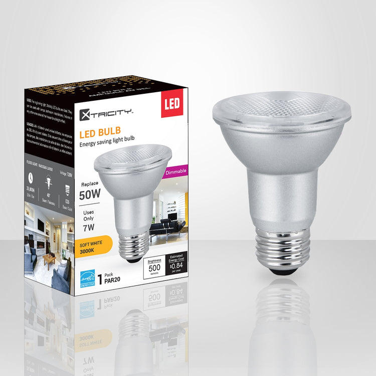 Xtricity - Ampoule DEL Gradable à économie d'énergie, 7W, Culot E26, 3000K Blanc Doux - emballage - Simple Boutique