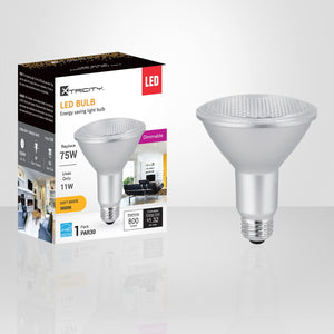 Xtricity - Ampoule DEL Gradable à économie d'énergie, 11W, Culot E26, 3000K Blanc Doux - emballage - Simple Boutique