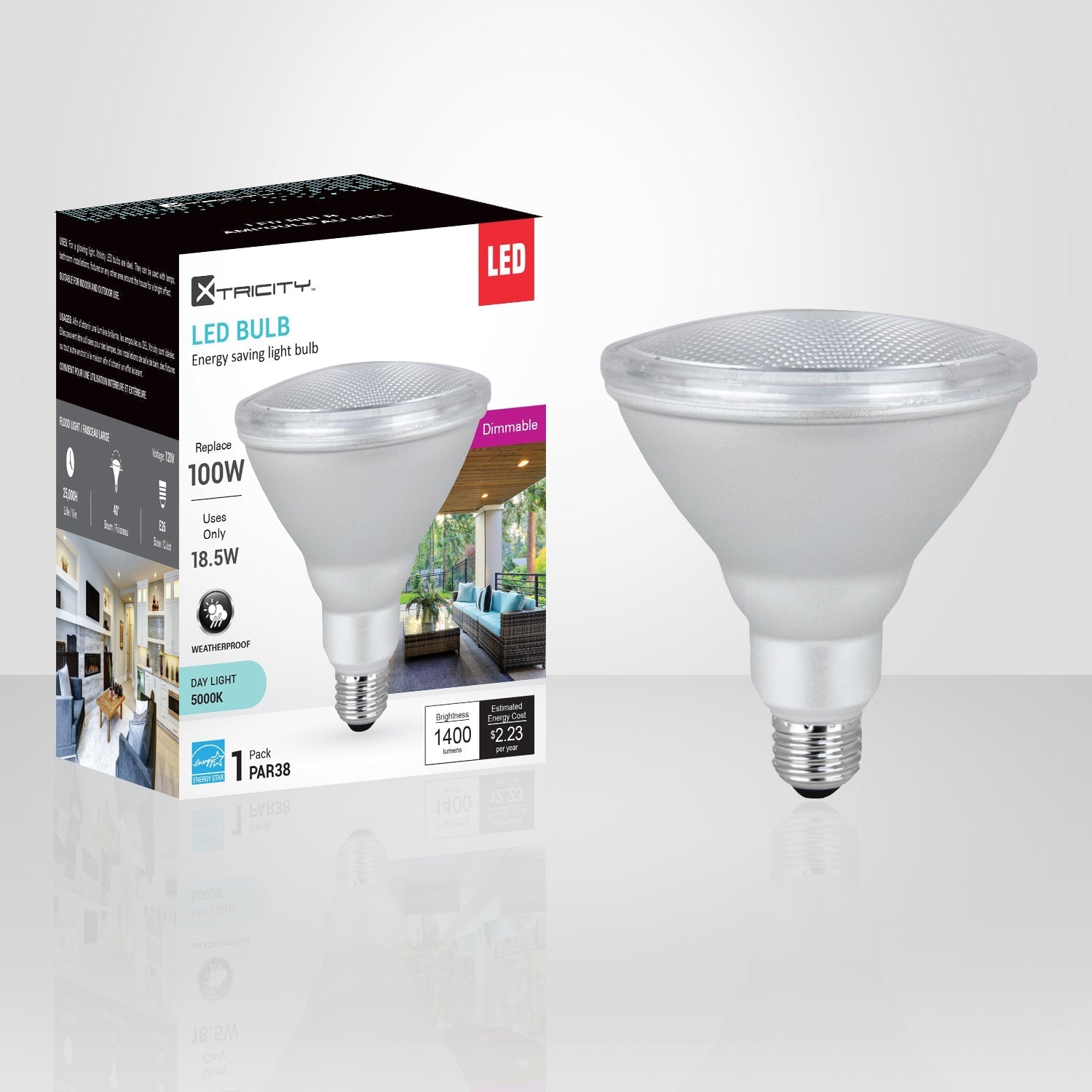 Xtricity - Ampoule DEL Gradable à économie d'énergie, 18.5W, Culot E26, 5000K Lumière du Jour - emballage - Simple Boutique