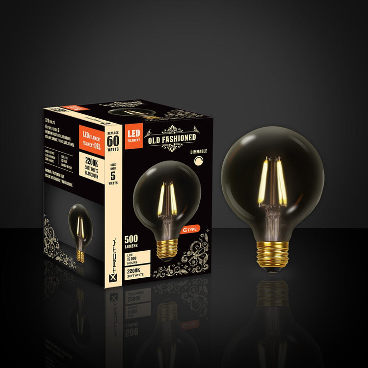 Xtricity - Ampoule DEL Style à l'ancienne, 5W, Type-G, 2200K Blanc Doux - emballage - Simple Boutique