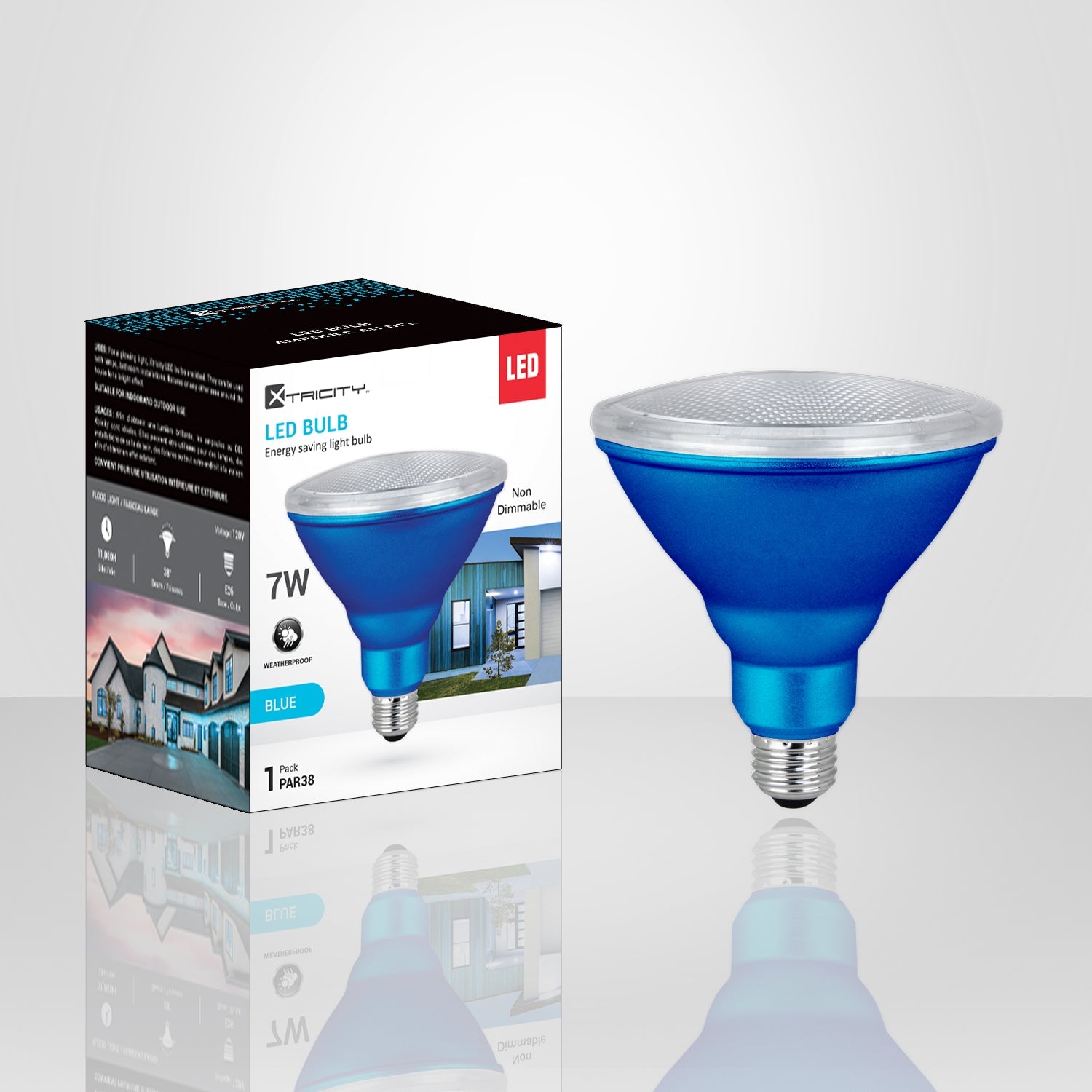 Xtricity Ampoule DEL PAR38/7W/120V/Bleu/Intérieur et Extérieur 1 Un. - emballage - Simple Boutique