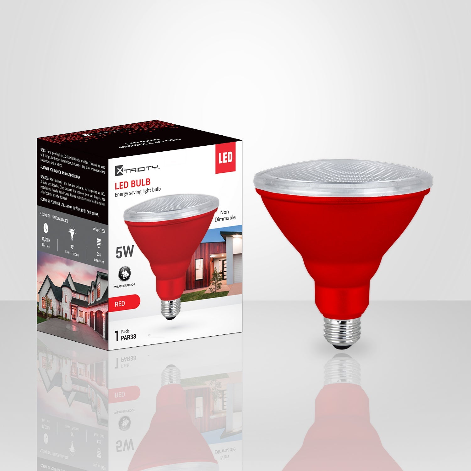 Xtricity Ampoule DEL PAR38/7W/120V/Rouge/Intérieur et Extérieur 1 Un - emballage - Simple Boutique