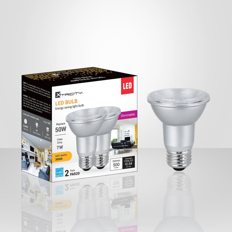 Xtricity - Ensemble de 2 Ampoules DEL Gradables à économie d'énergie, 7W, Culot E26, 3000K Blanc Doux - emballage - Simple Boutique