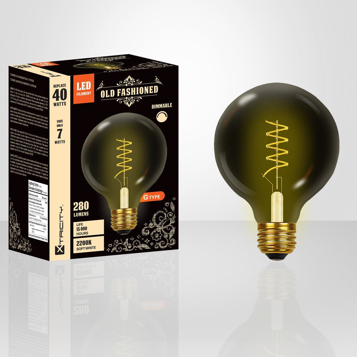 Xtricity - Ampoule DEL Style à l'ancienne, 7W, Type-G, 2200K Blanc Doux - emballage - Simple Boutique