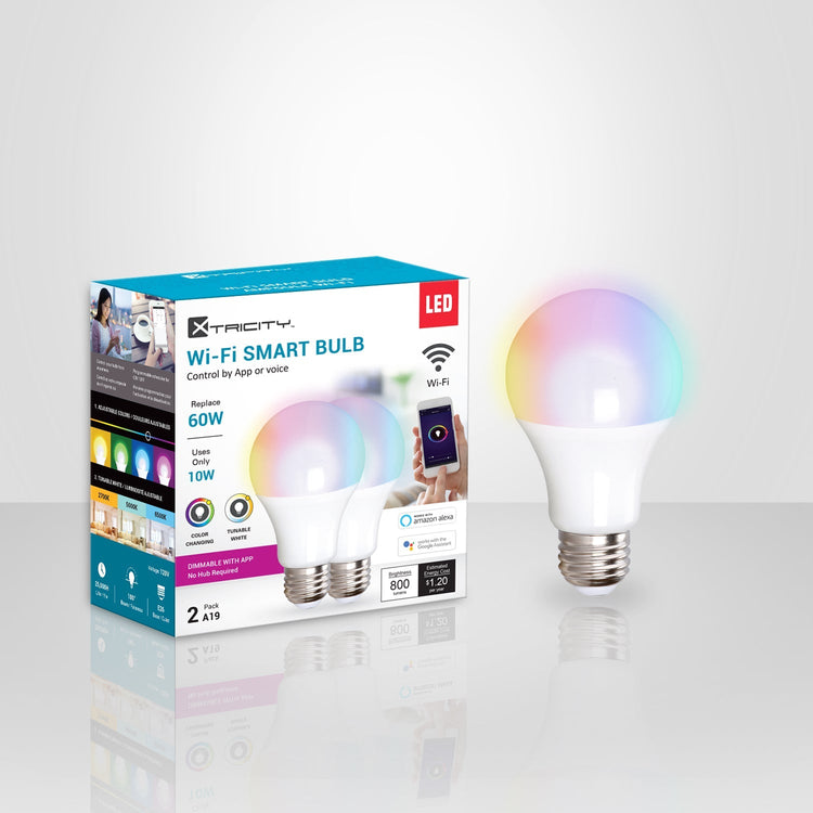 Xtricity 1-50085 Del Wi-Fi Type A 10W 120V Couleurs RGB 2700K-6500K Luminosité Ajustable Grad 2 PK Blanc - emballage - Simple Boutique