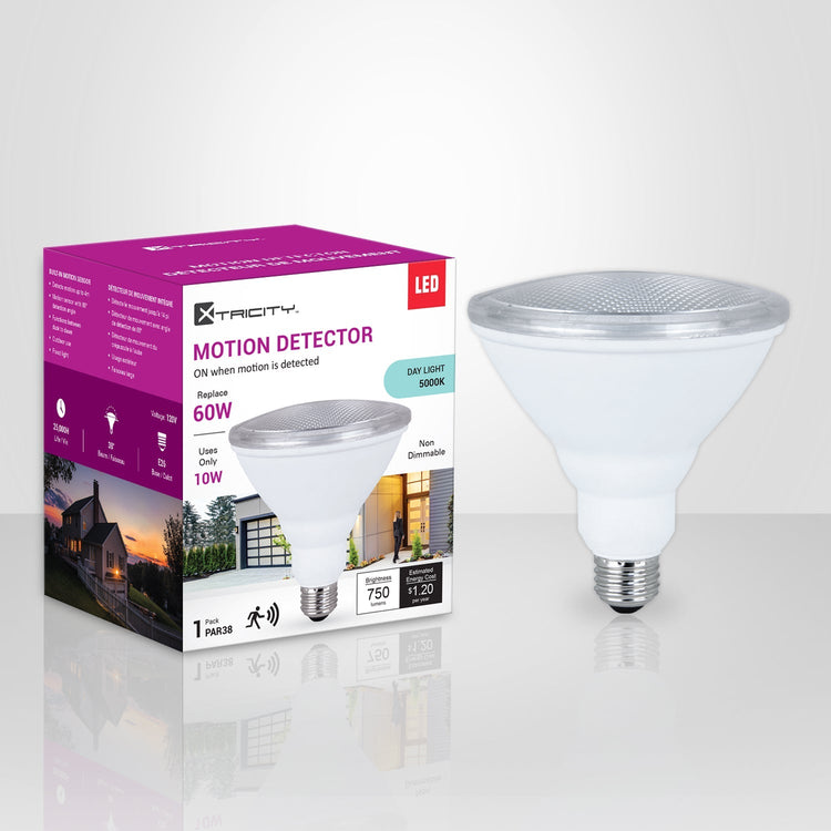 Xtricity 1-50089 DEL Détecteur de Mouvement Type Par38 10W 120V 5000K Lumière du Jour 1PK Blanc - emballage - Simple Boutique