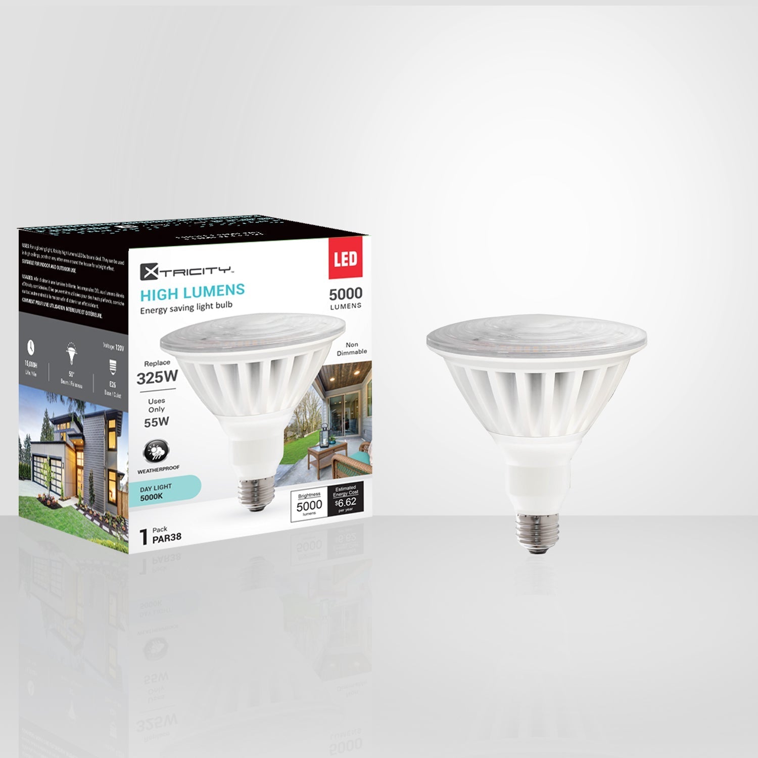 Xtricity - Ampoule DEL Lumen Élevée à économie d'énergie, 55W, Culot E26, 5000K Lumière du Jour - emballage - Simple Boutique