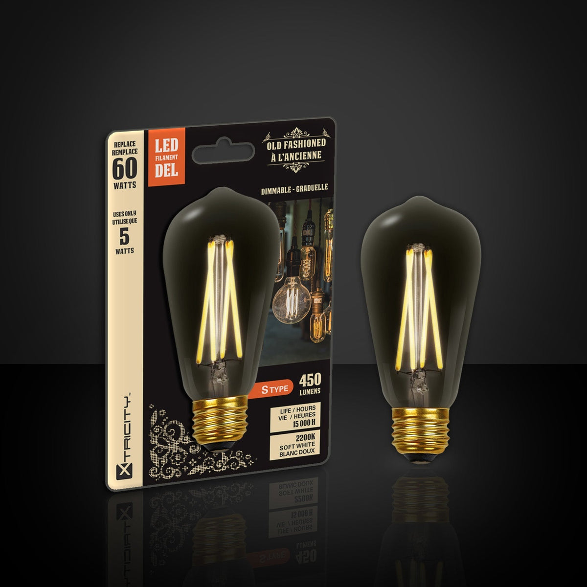 Xtricity - Ampoule DEL Style à l'ancienne, 5W, Type-S, 2200K Blanc Doux - emballage - Simple Boutique