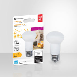 Xtricity - Ampoule DEL Gradable à économie d'énergie, 5.5W, Culot E26, 3000K Blanc Doux - emballage - Simple Boutique