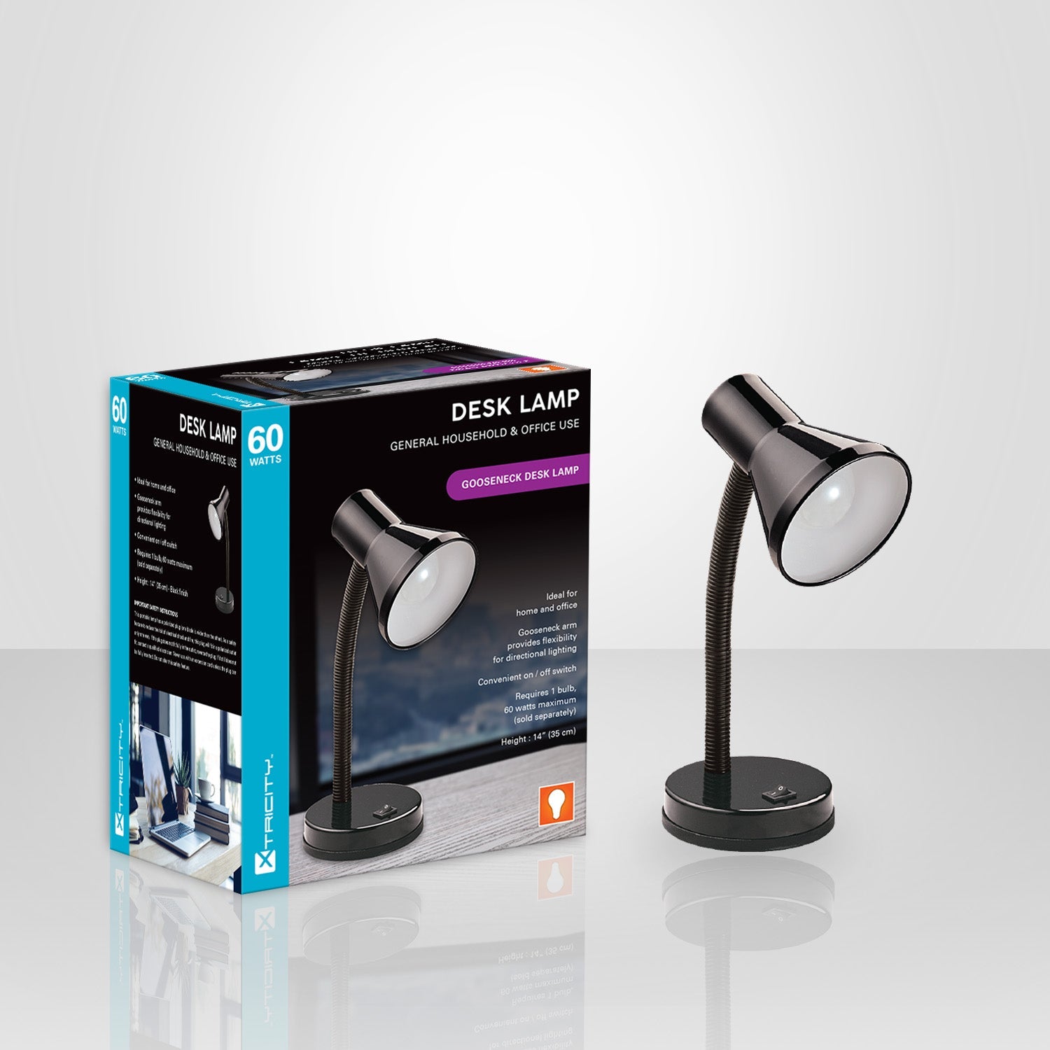 Xtricity Lampe De Table Bras Articulé 60W Noir - emballage - Simple Boutique