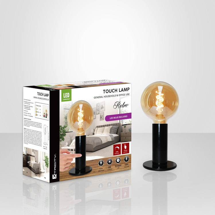 Xtricity - Lampe de Table Tactile avec 3 niveaux d'intensité, 11'' x 4.3'', De la Collection Retro, Noir - emballage - Simple Boutique