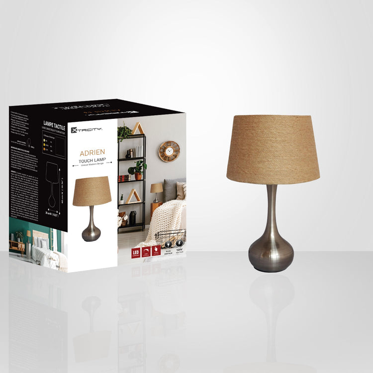 Xtricity - Lampe de Table Tactile avec 3 Niveaux d'intensité, 10.23'' x 15.74'', De la Collection Adrien, Brun - emballage - Simple Boutique