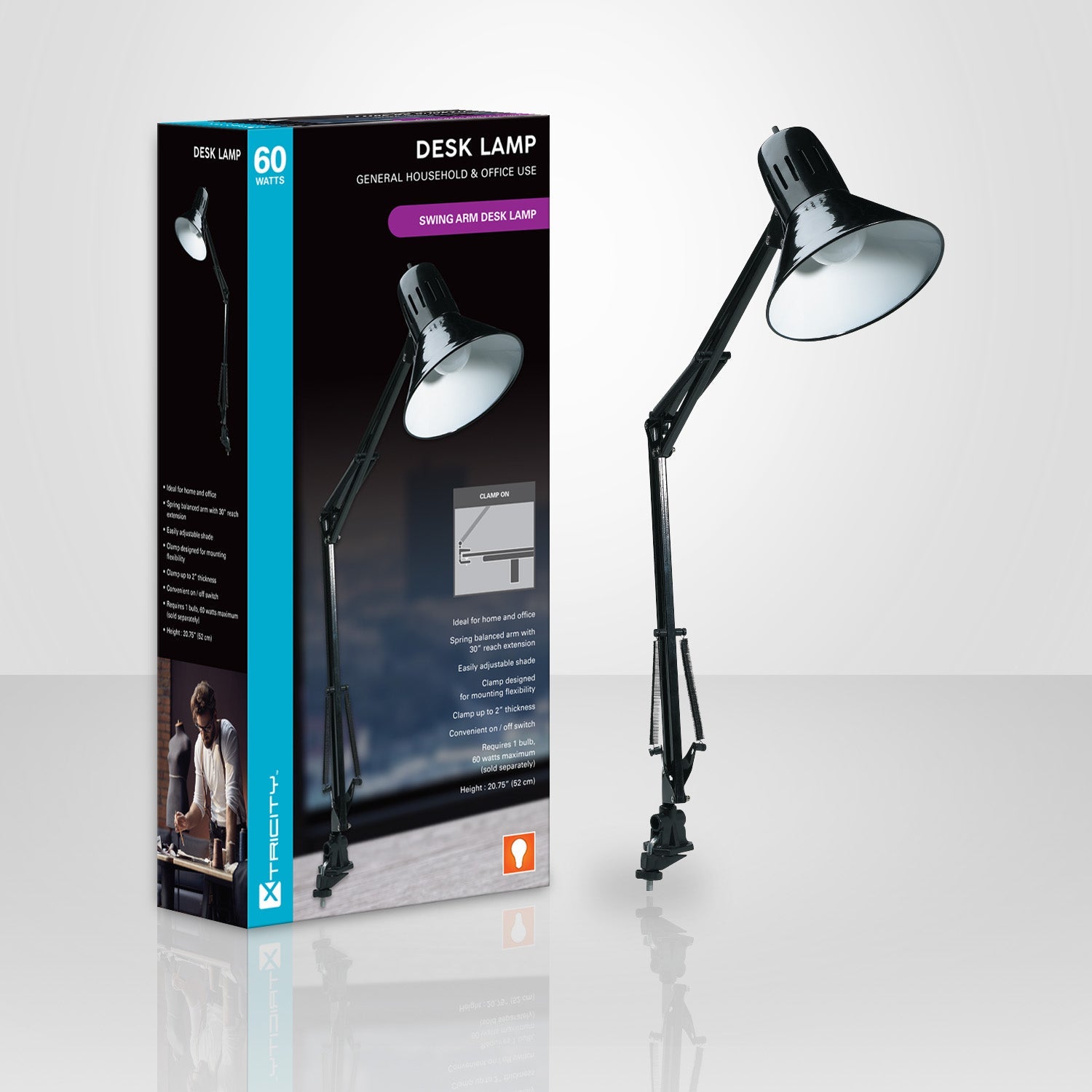 Xtricity Lampe De Table Flexible 60W Noir - emballage - Simple Boutique