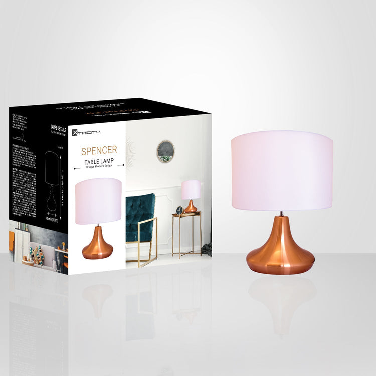 Xtricity - Lampe de Table Moderne, 15.75'' x 20.07'', De la Collection Spencer, Cuivre - emballage - Simple Boutique