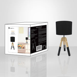 Xtricity - Lampe de Table à 3 Pattes, 7.87'' x 16.92'', De la Collection Shilo, Bois et Noir - emballage - Simple Boutique