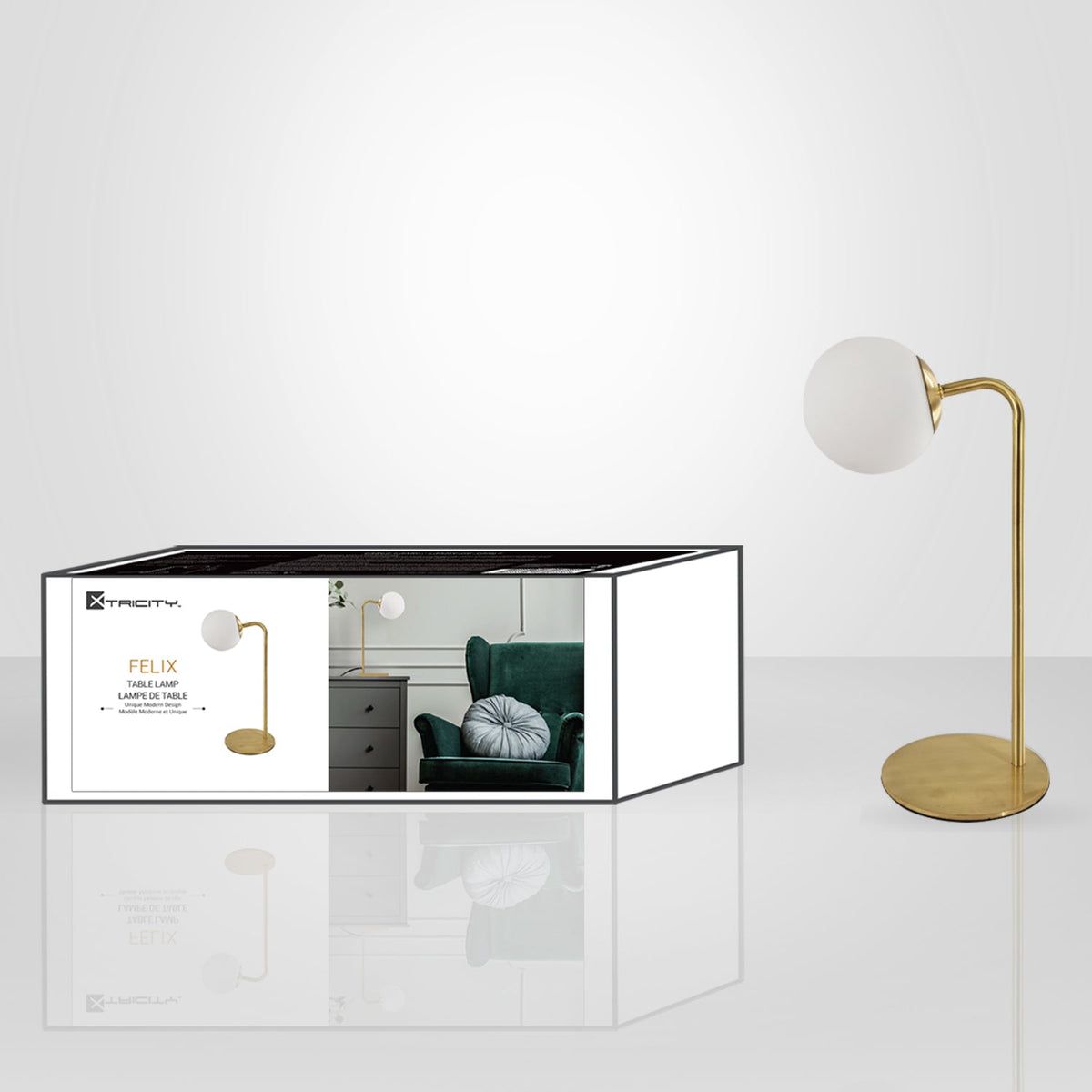 Xtricity - Lampe de Table, Hauteur de 15.9'', De la Collection Felix, Doré - emballage - Simple Boutique