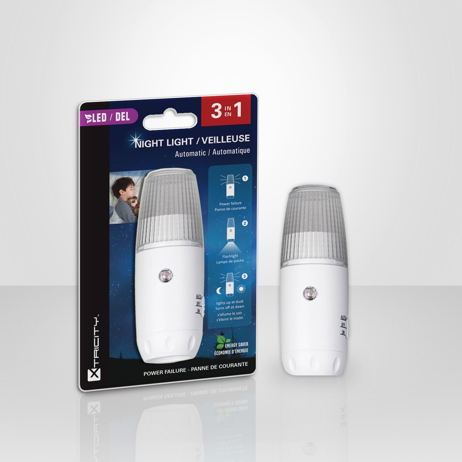 Xtricity - Veilleuse DEL Automatique 3 en 1, Blanc - emballage - Simple Boutique