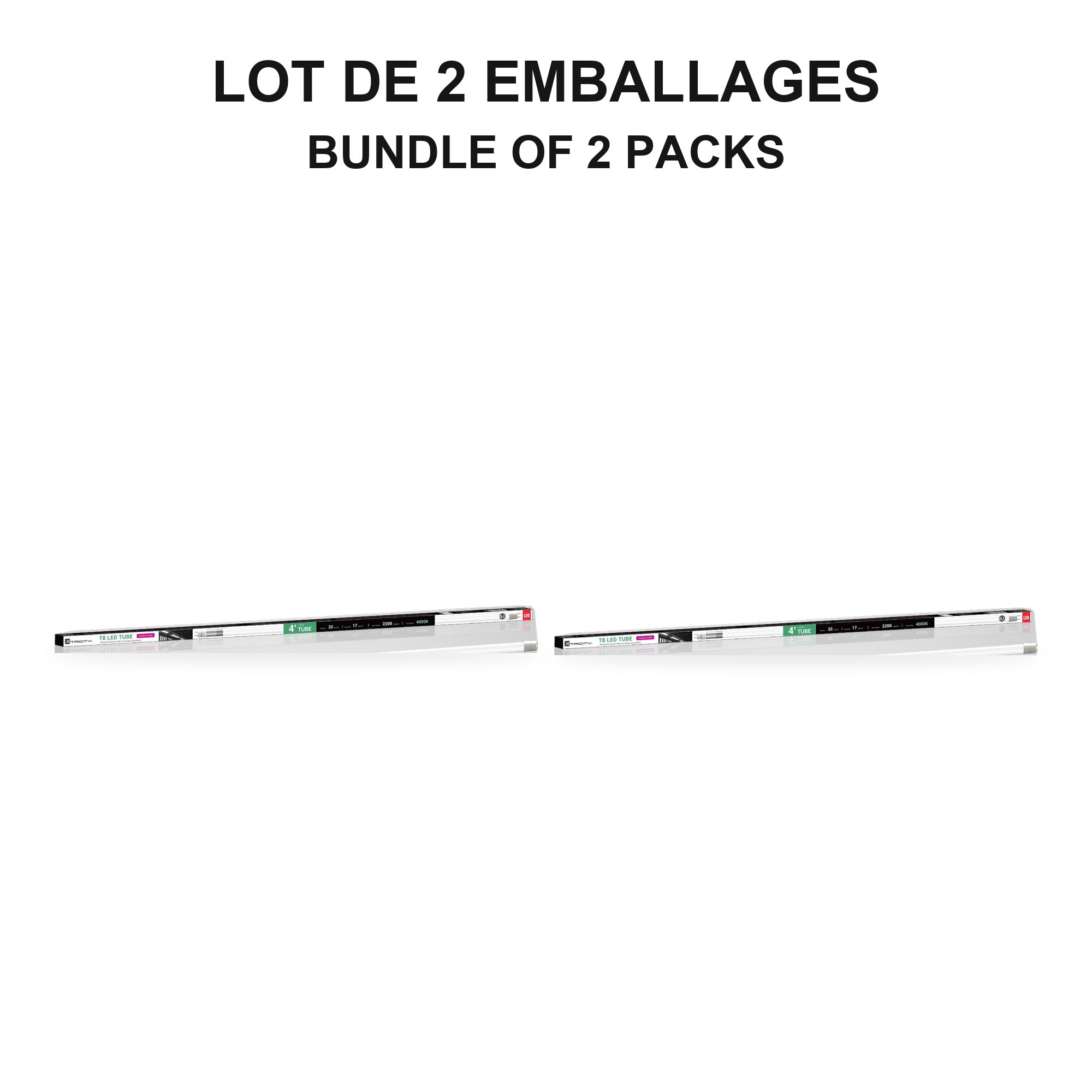 Xtricity - Ensemble de 2 Tube DEL T8, Longeur de 4 Pieds, Base G13, 2200 Lumens, 17W, 4000K Blanc Froid - emballage - Simple Boutique