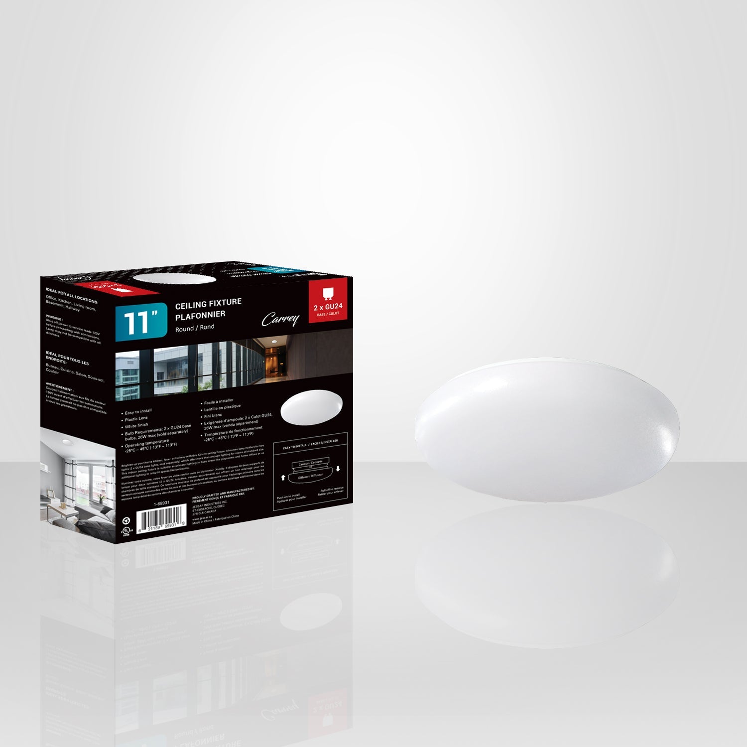 Xtricity - Plafonnier Rond, Diamètre de 11'', De la Collection Carrey, Blanc - emballage - Simple Boutique