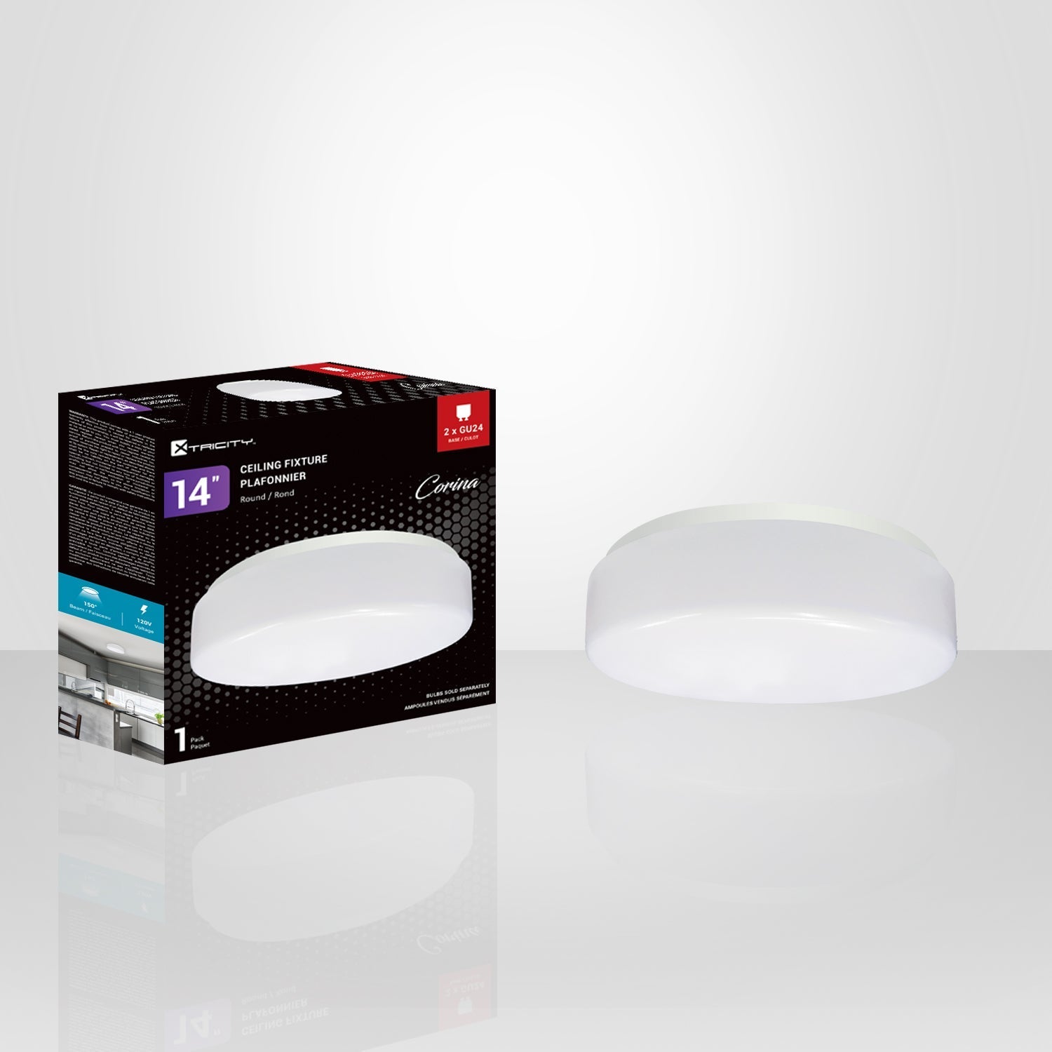 Xtricity - Plafonnier Rond, Diamètre de 14'', De la Collection Corina, Blanc - emballage - Simple Boutique