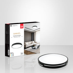 Xtricity - Plafonnier avec DEL Intégré, Diamètre de 15.75", 3 Options de Couleurs, De la Collection Samuel, Noir - emballage - Simple Boutique