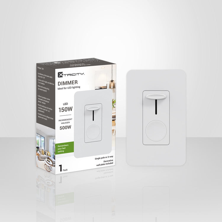 Xtricity - Gradateur à Glissière Murale avec Intérrupteur, Idéal pour Éclairage DEL, Blanc - emballage - Simple Boutique