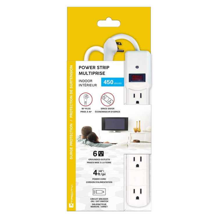 Xtricity - Barre d'alimentation à 6 Prises avec Protecteur de Surtension, Cordon de 4 Pieds, Blanc - emballage - Simple Boutique