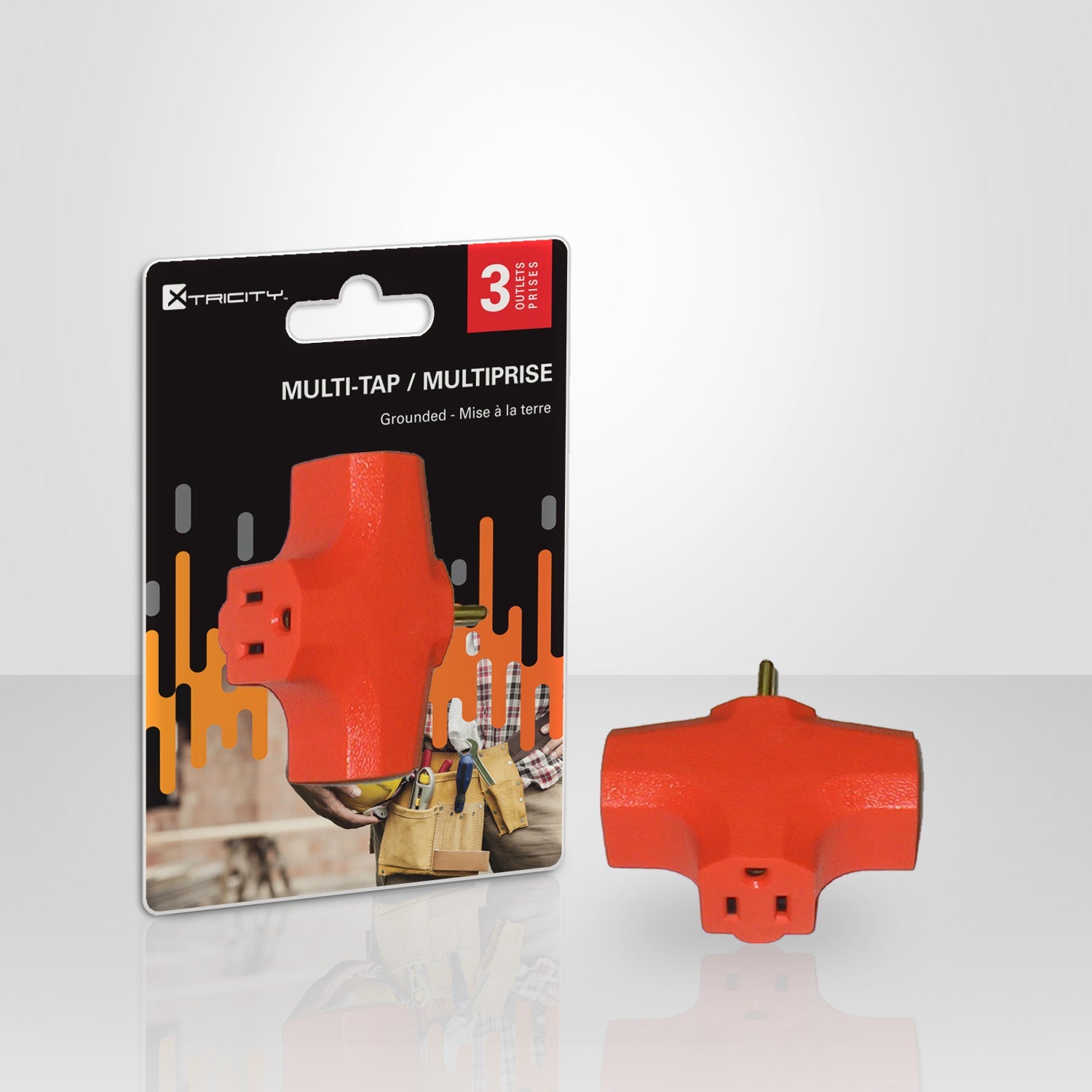 Xtricity Multiprises Murale à 3 Prises avec Mise à la Terre Orange - emballage - Simple Boutique