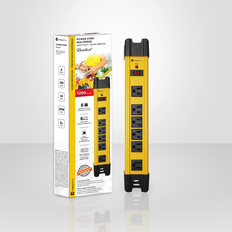 Xtricity 3-70625 Protecteur de Surtension Élctrique 6 Prises 1200J 6pi Jaune - emballage - Simple Boutique