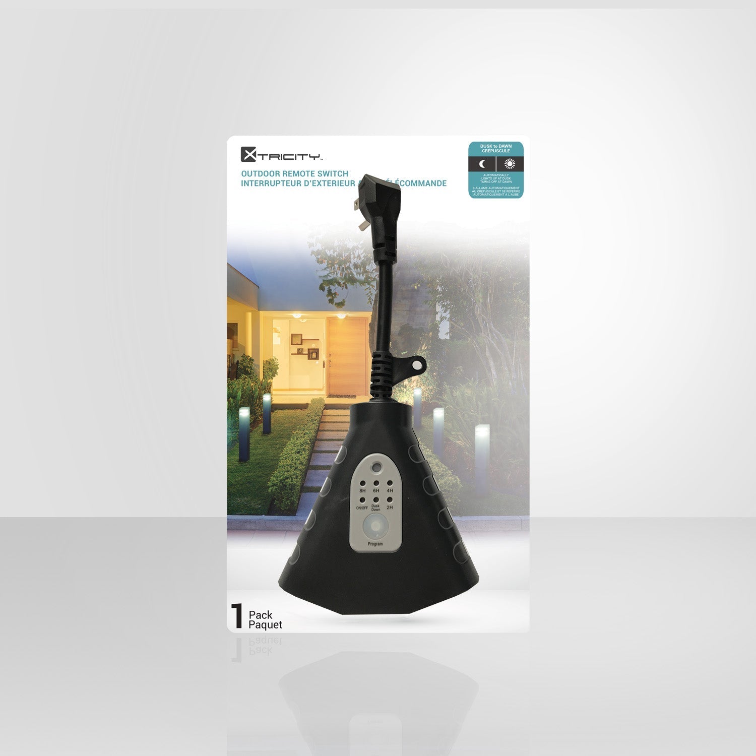 Xtricity - Interrupteur Intelligent à 3 Prises Électriques avec Télécommande, Wi-Fi, Pour Usage Extérieur, Noir - emballage - Simple Boutique