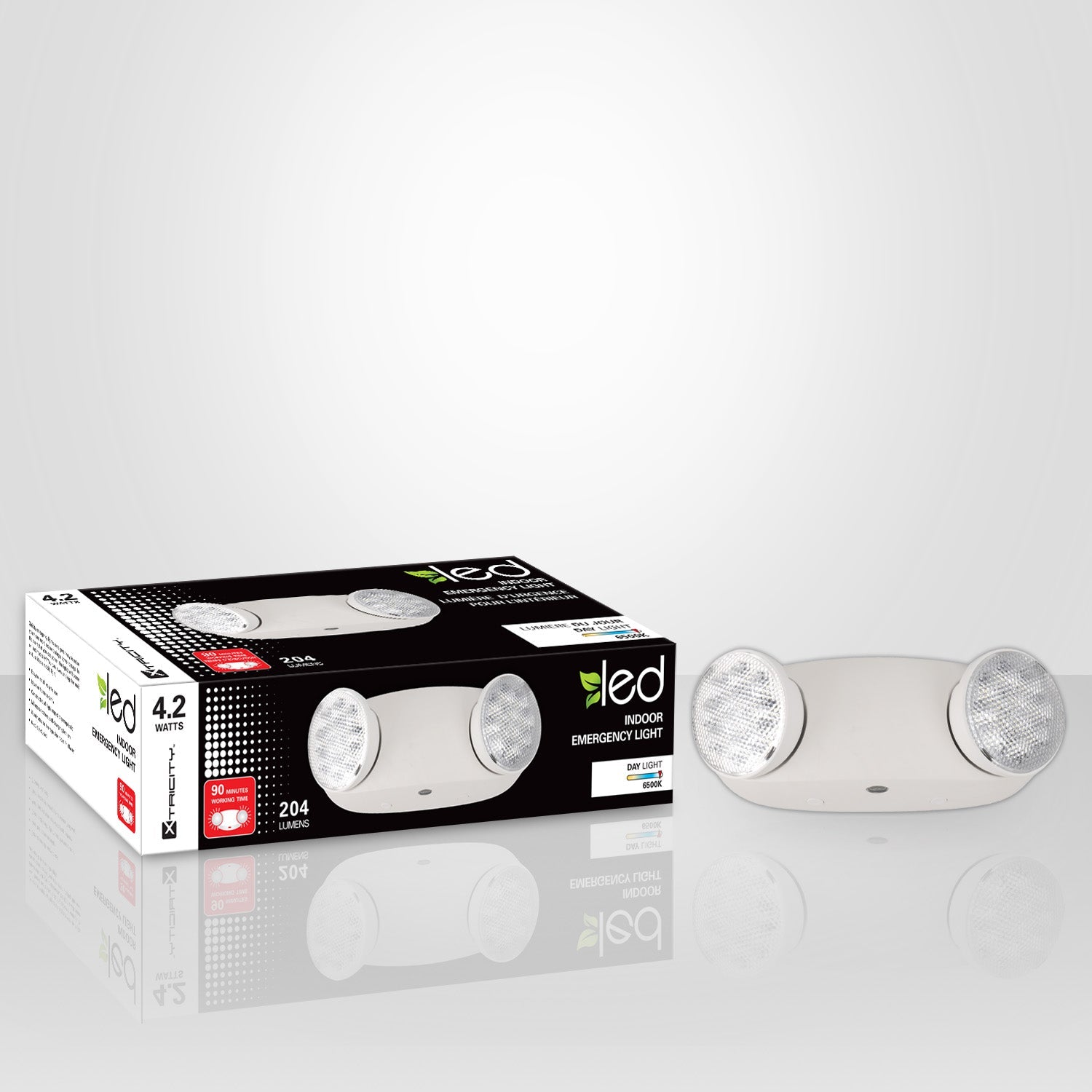 Xtricity DEL Lumiere D'urgence à 2 Têtes 2.1w Tête 204 Lumens - emballage - Simple Boutique