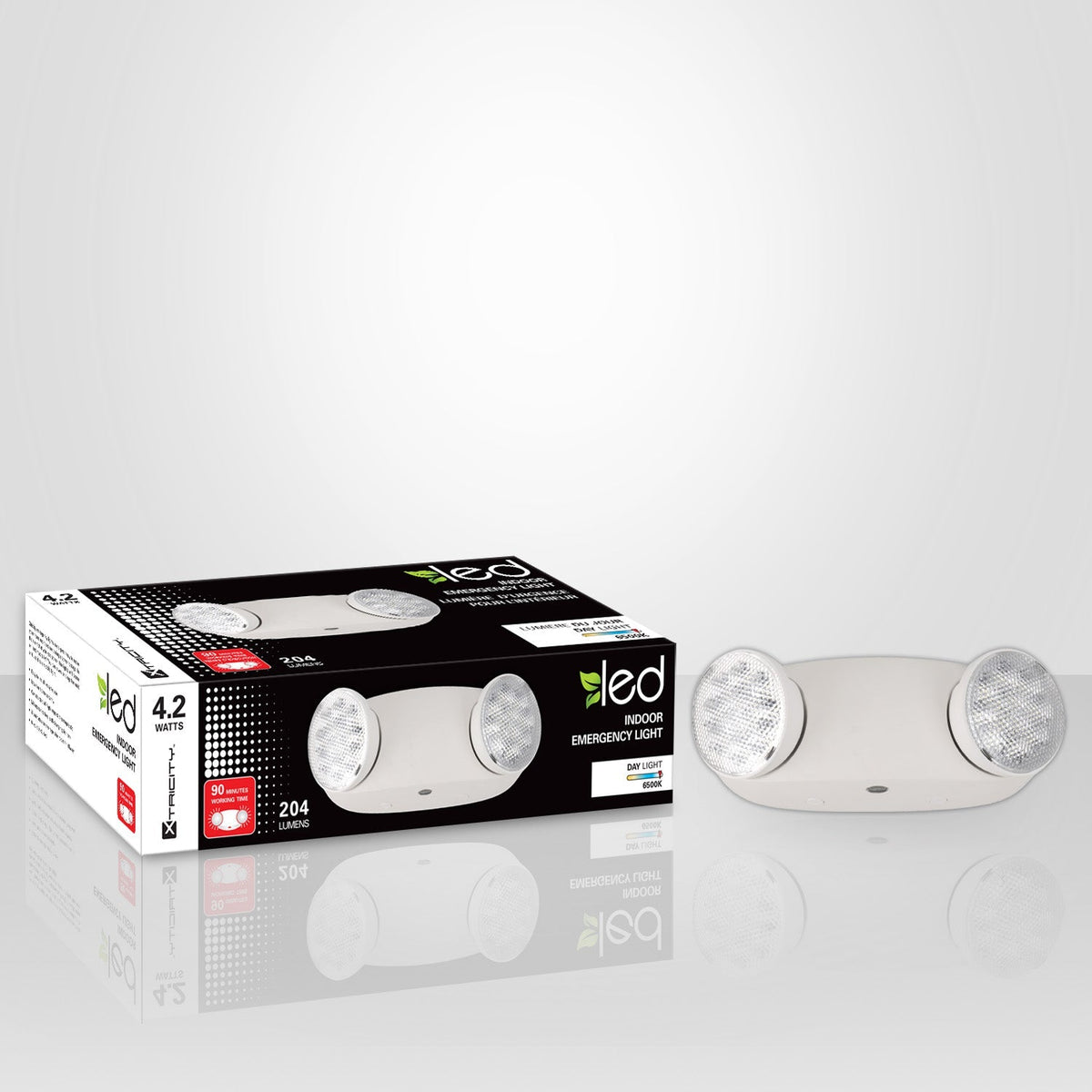 Xtricity DEL Lumiere D'urgence à 2 Têtes 2.1w Tête 204 Lumens - emballage - Simple Boutique