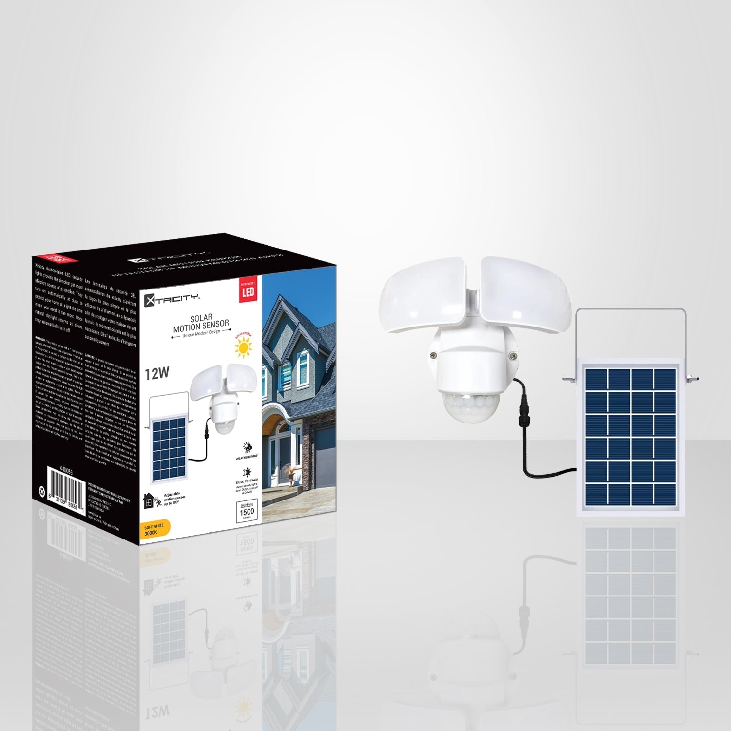 Xtricity - Lumière de Sécurité Extérieur DEL avec Détecteur de Mouvement, Alimenté par Panneau Solaire, 12W, 3000K Blanc Doux - emballage - Simple Boutique