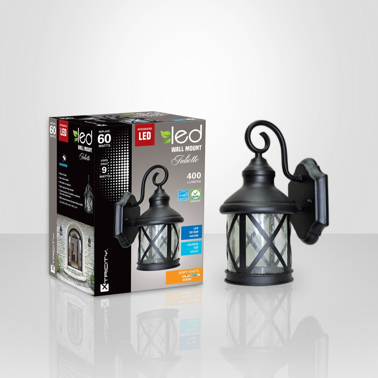 Xtricity - Luminaire Mural Extérieur DEL, 9w/120v/3000k, Éclairage Blanc Doux, De la Collection Juliette, Noir - emballage - Simple Boutique