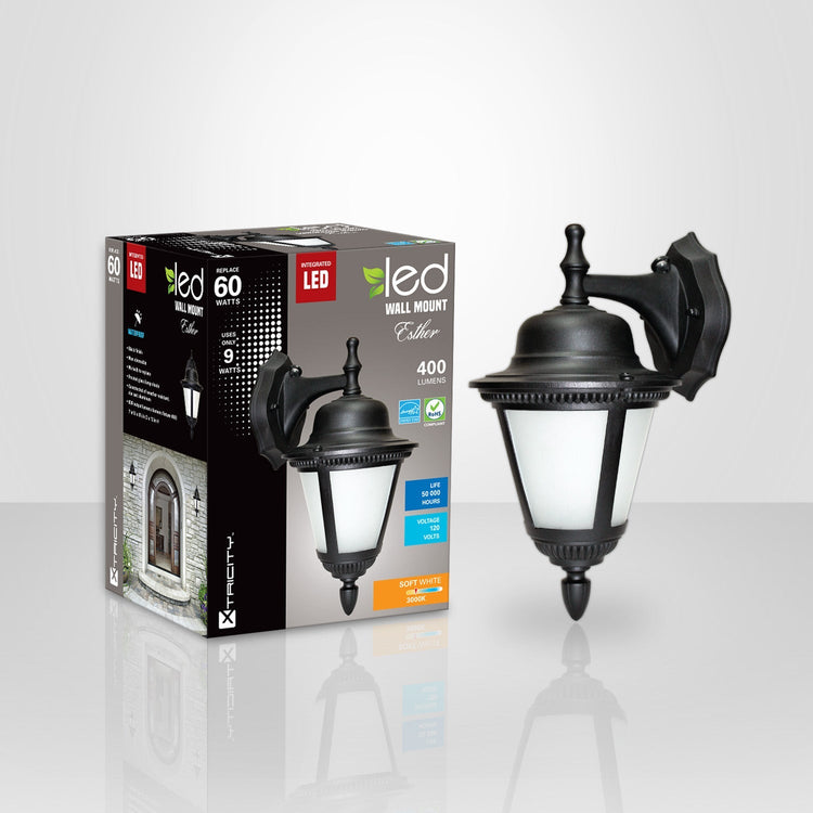 Xtricity - Luminaire Mural Extérieur DEL, 9w/120v/3000k, Éclairage Blanc Doux, De la Collection Esther, Noir - emballage - Simple Boutique
