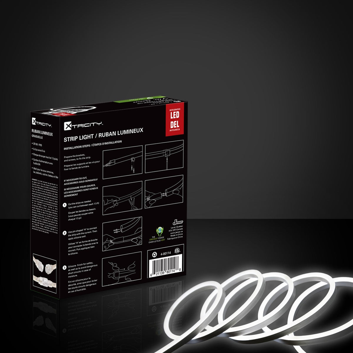 Xtricity Bande del flexible 9'x0.8mm/6W -3'/120V/5000k Blanc Intérieur et Extérieur - emballage - Simple Boutique