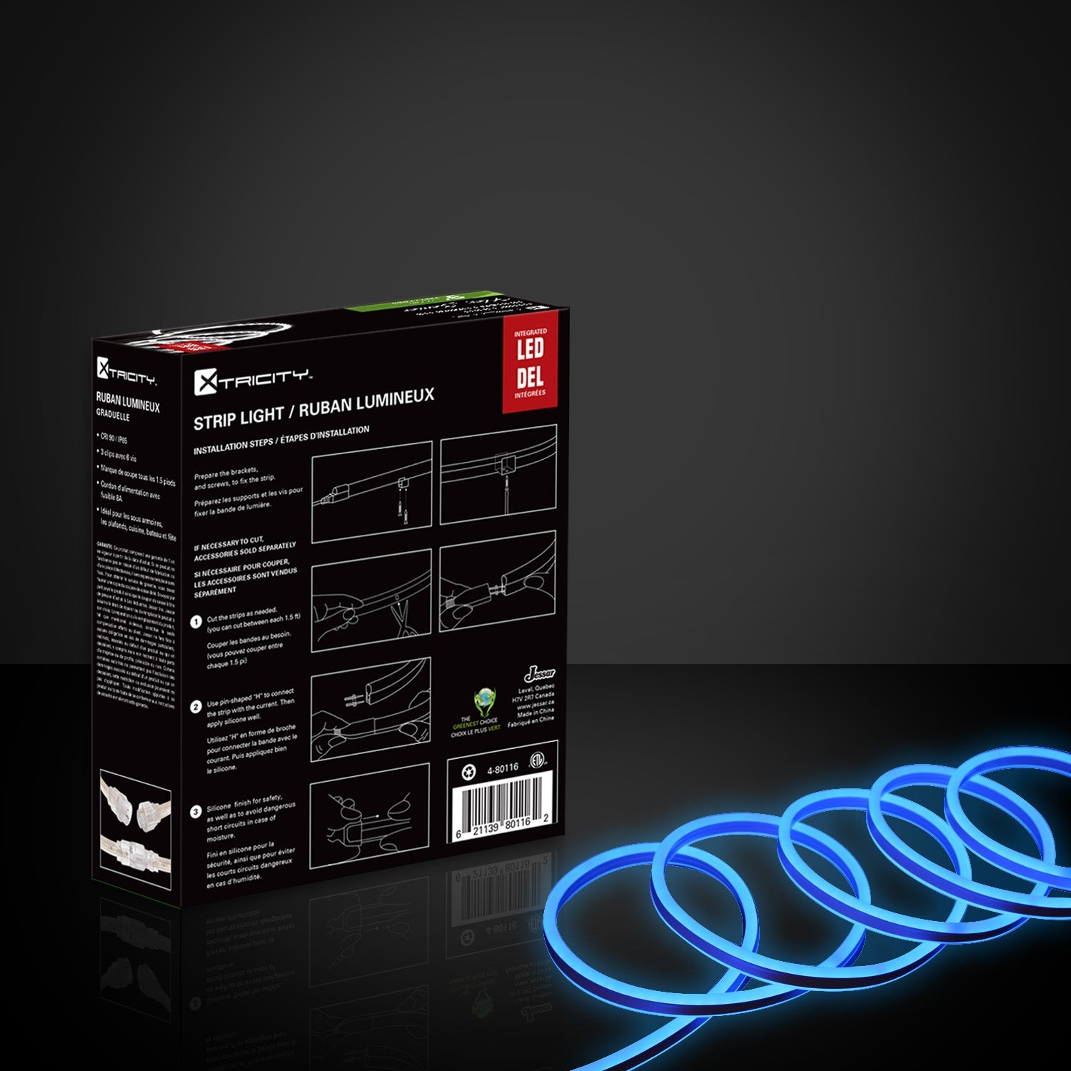 Xtricity Bande del flexible 9'x0.8mm/6W -3'/120V/Bleu Intérieur et Extérieur - emballage - Simple Boutique