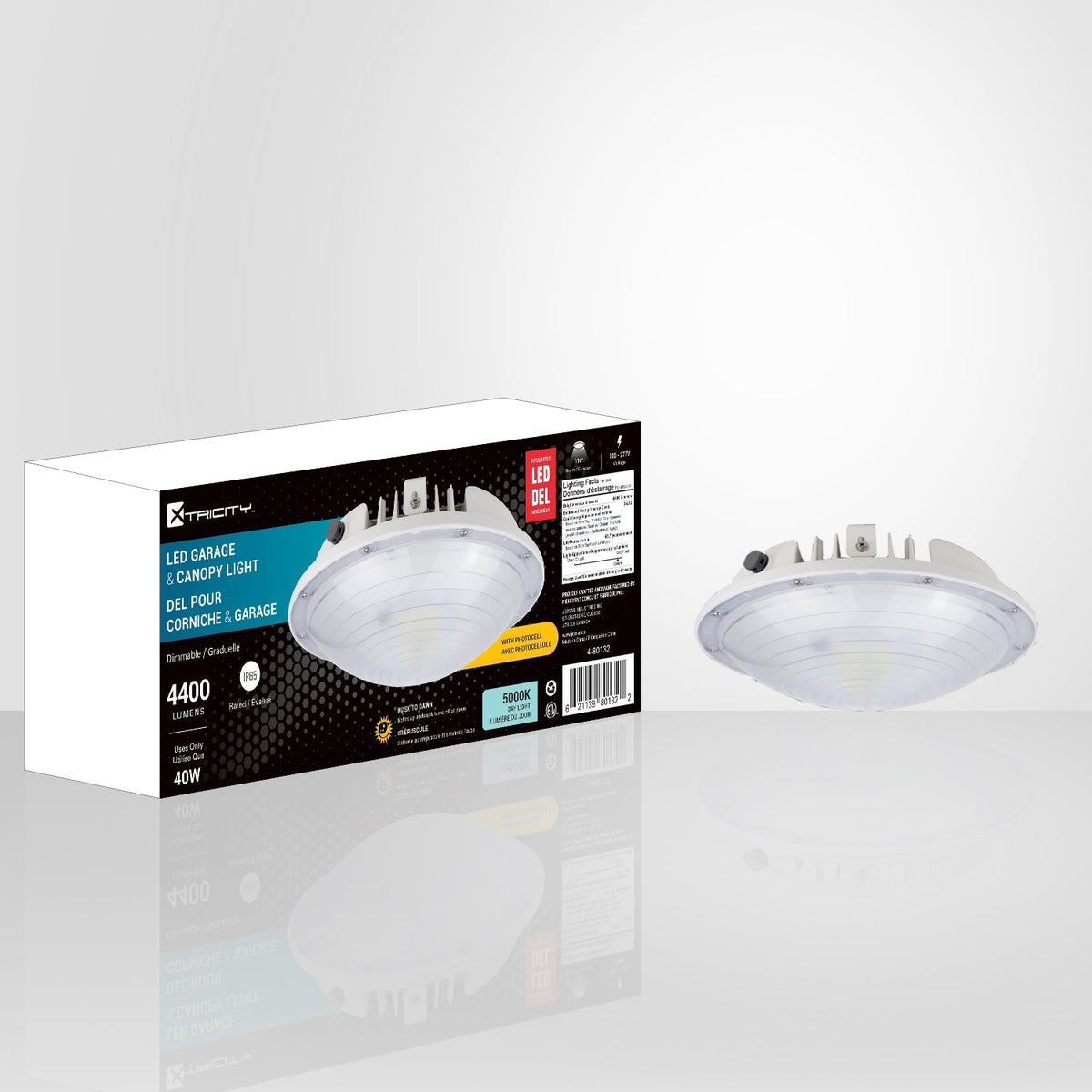 Xtricity - Éclairage DEL pour Corniche ou Garage, 4400 Lumens, 40W, Photocellule, 5000K Lumière du Jour - emballage - Simple Boutique