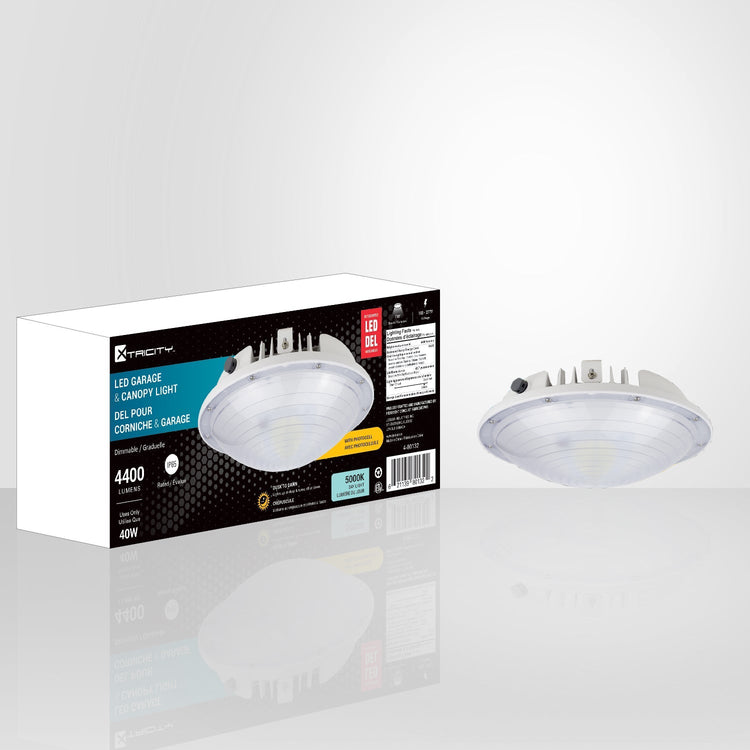 Xtricity - Éclairage DEL pour Corniche ou Garage, 4400 Lumens, 40W, Photocellule, 5000K Lumière du Jour - emballage - Simple Boutique
