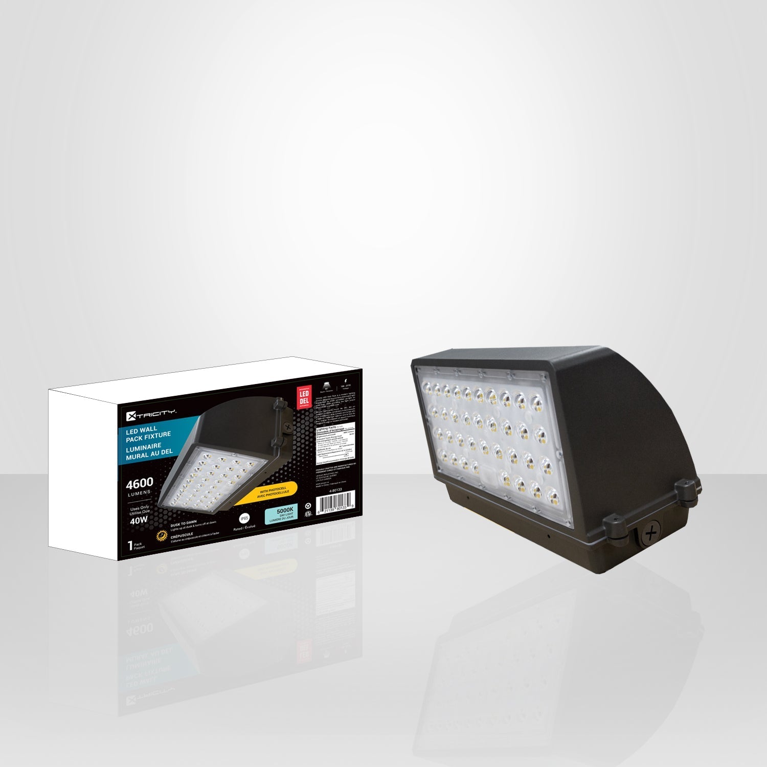 Xtricity - Luminaire de Sécurité Extérieur au DEL, 4600 Lumens, 40W, 5000K Lumière du Jour + Photocellule - emballage - Simple Boutique