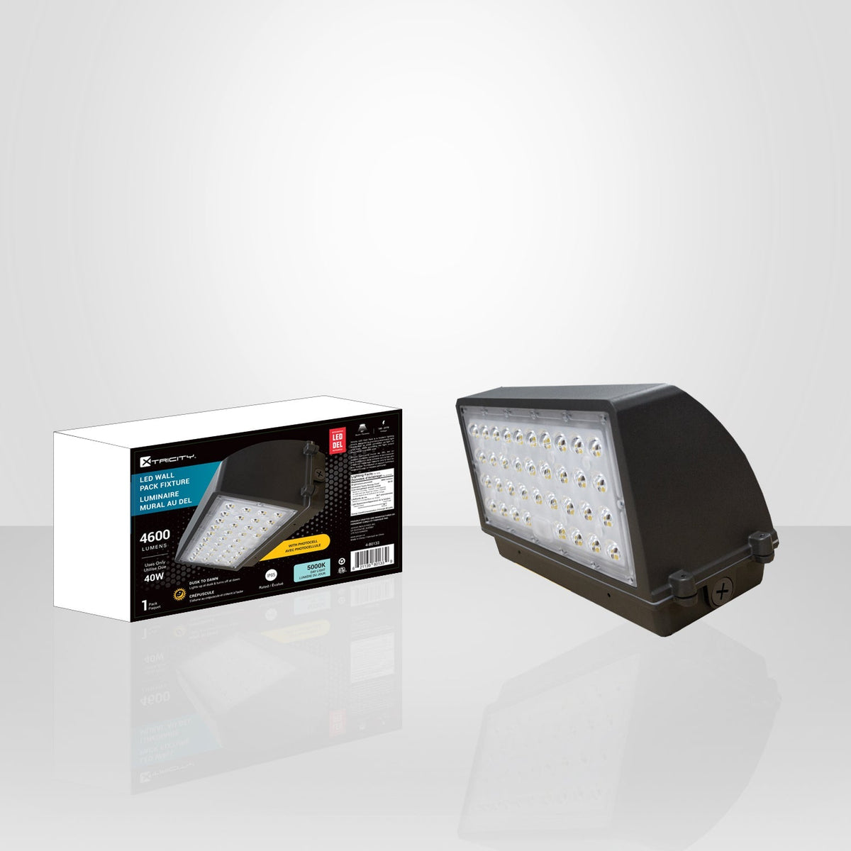 Xtricity - Luminaire de Sécurité Extérieur au DEL, 4600 Lumens, 40W, 5000K Lumière du Jour + Photocellule - emballage - Simple Boutique